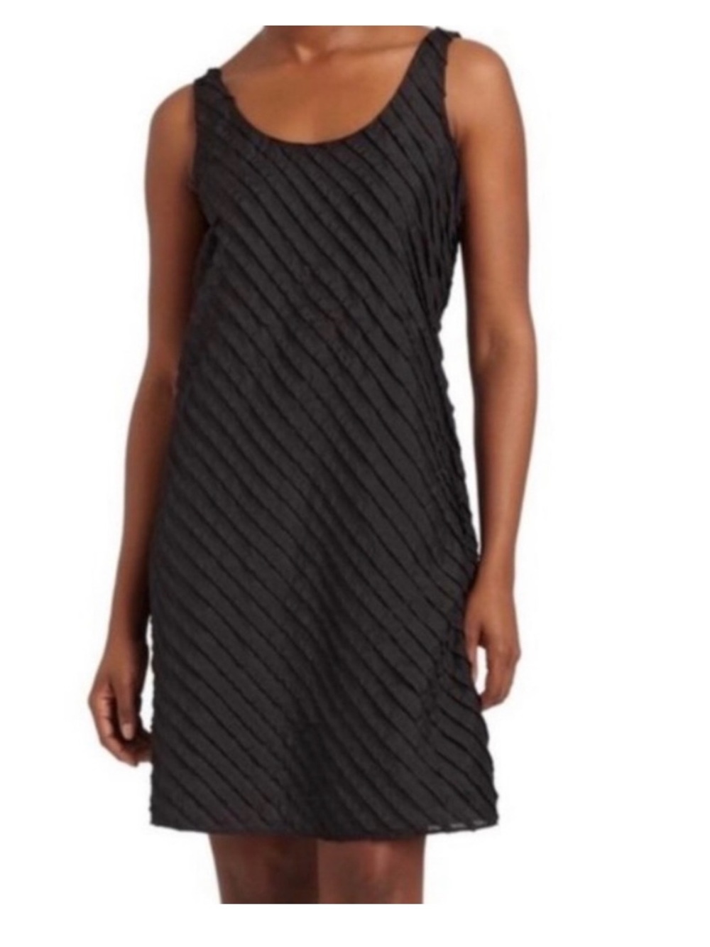 Eileen Fisher Black Textured Sleeveless A-Line Dress 100% Silk